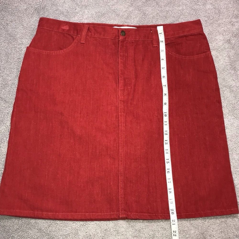 Vintage‎ Tommy Hilfiger Red Jean Skirt Women's Faux Suede 36" Waist Size 16 - Picture 4 of 14